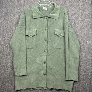 Pink Lily Green Corduroy Button Front Shirt Jacket Shacket Women's 2XL